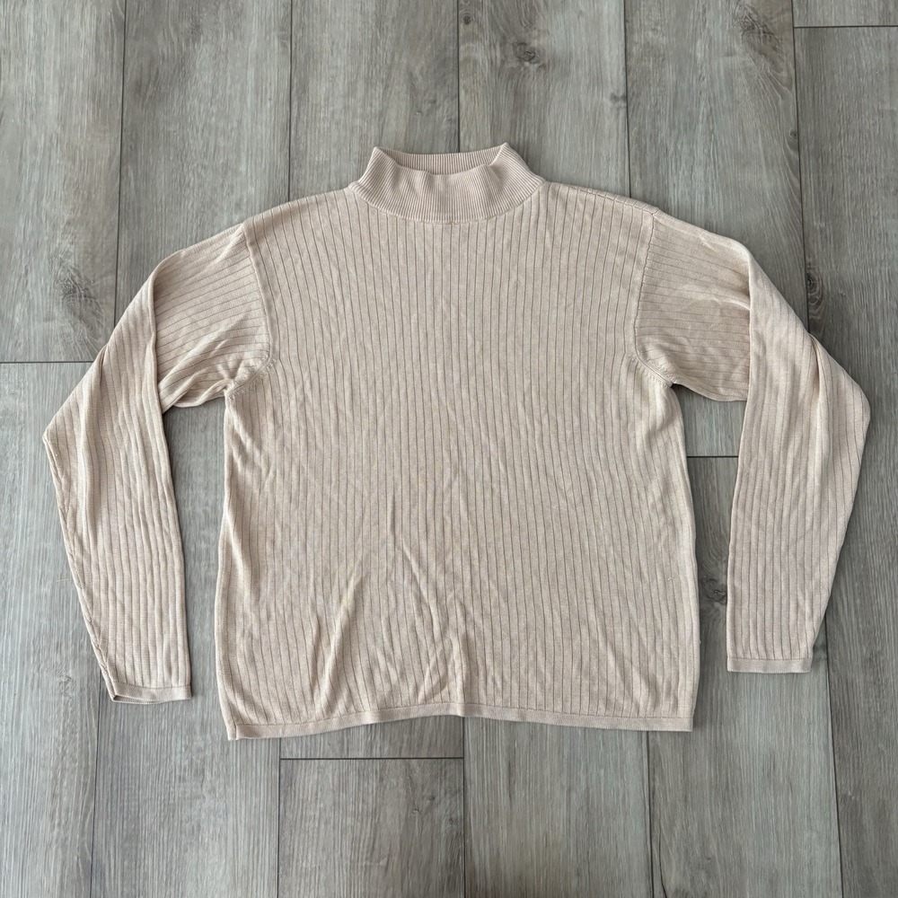 Vtg 90s Stephanie Andrews Womens Medium Tan‎ 100% Silk Pullover Sweater Ribbed